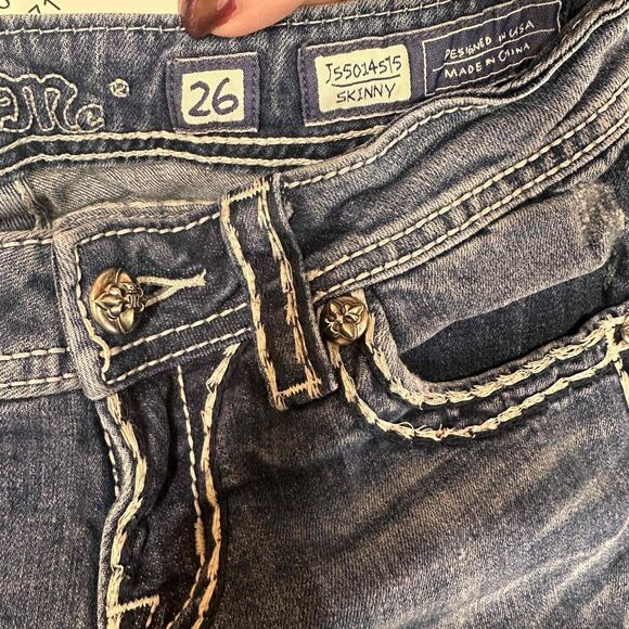 Miss Me Blue Distressed Faded Cuffed Women's Skinny Jeans Size 26 - Picture 8 of 8